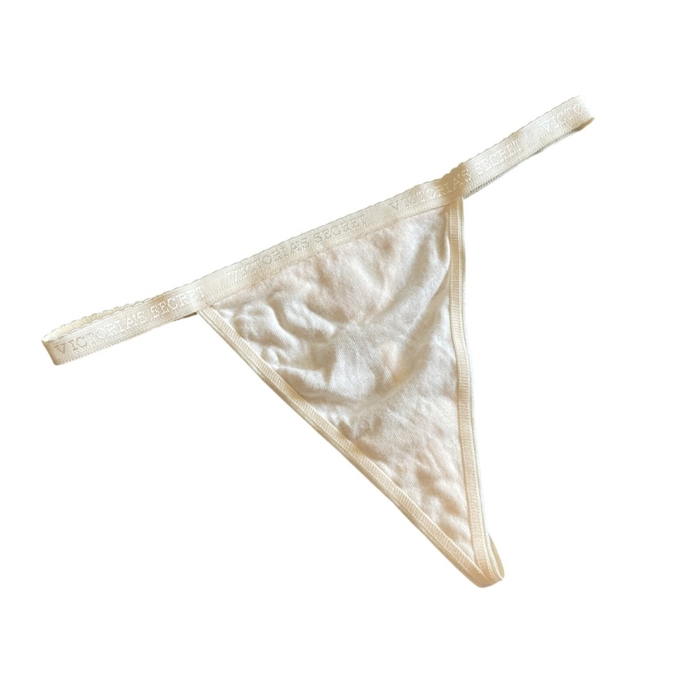 LVictoria's Secret VTG 100% Cotton Signature V-String Thong‎ Panty LARGE Nude